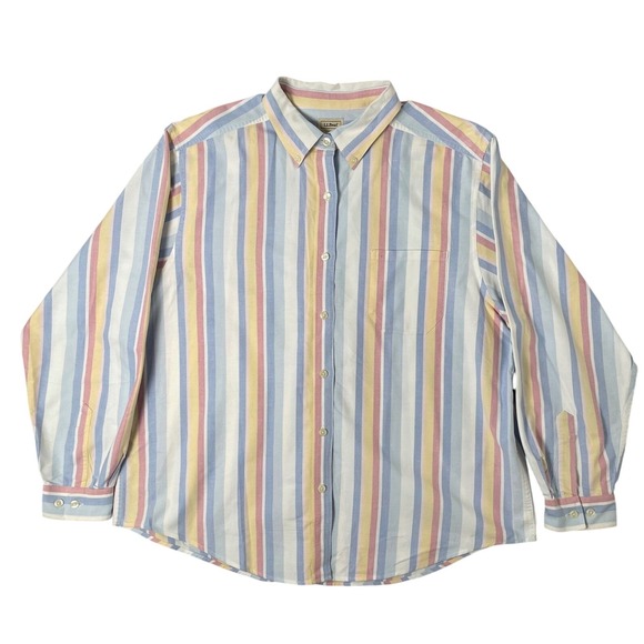LLBean Tops - LL Bean Button Down‎ Shirt Women XL Multicolor Striped Pastel Top Blouse Classic